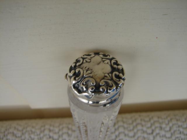 C. 1920 PERFUMER CUT GLASS W/ STERLING TOP