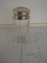 C. 1920 GLASS MEDICINE BOTTLE W/STERLING TOP