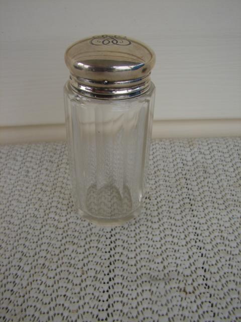 C. 1920 GLASS MEDICINE BOTTLE W/STERLING TOP