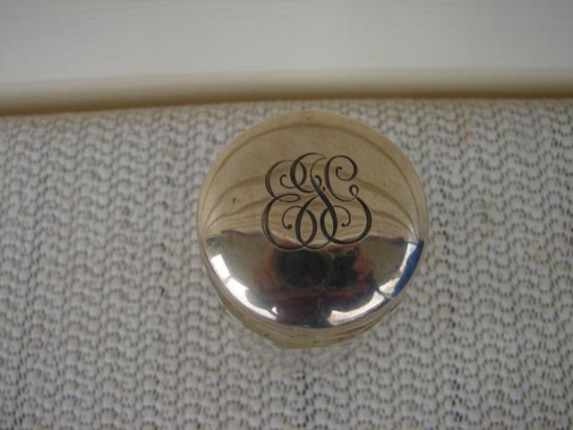 C. 1920 GLASS MEDICINE BOTTLE W/STERLING TOP