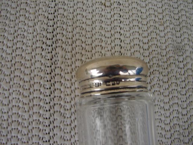C. 1920 GLASS MEDICINE BOTTLE W/STERLING TOP