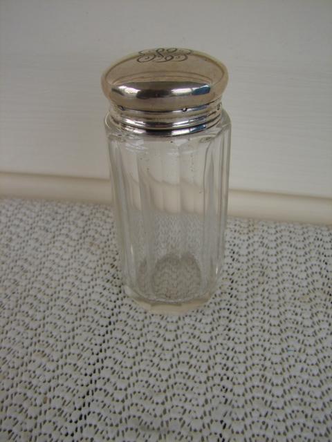 C. 1920 GLASS MEDICINE BOTTLE W/STERLING TOP
