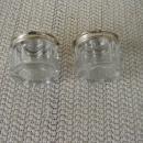 C. 1920 PR. SMALL GLASS DRESSING JARS W/COVERS
