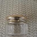 C. 1920 GLASS DRESSING JAR W/STERLING COVER