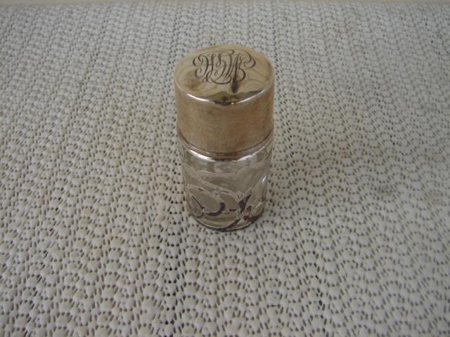 C. 1920 SILVER OVERLAY BOTTLE W/MONOGRAM