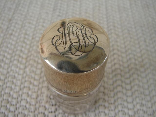 C. 1920 SILVER OVERLAY BOTTLE W/MONOGRAM