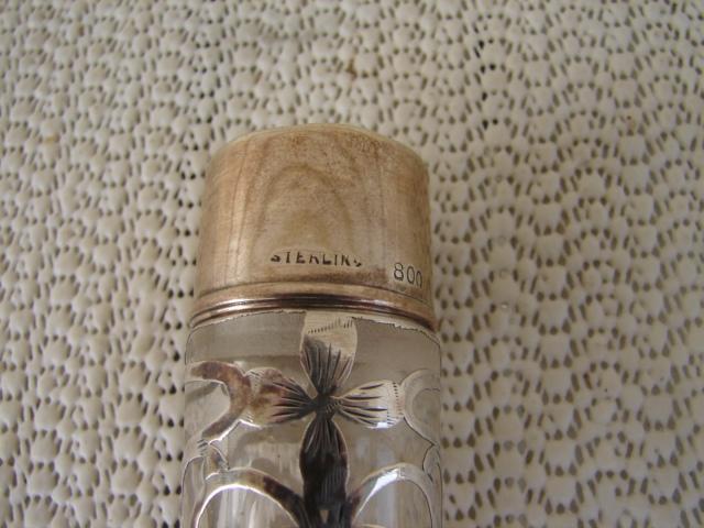 C. 1920 SILVER OVERLAY BOTTLE W/MONOGRAM