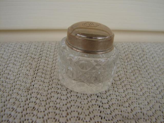 C. 1920 CRYSTAL GLASS JAR W STERLING TOP