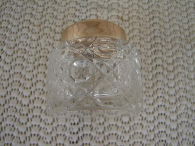 C. 1920 CRYSTAL GLASS JAR W STERLING TOP