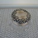C. 1920 CRYSTAL GLASS JAR W/STERLING COVER