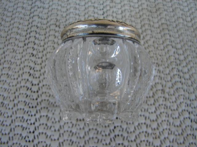C. 1920 CRYSTAL GLASS JAR W/STERLING COVER