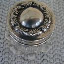 C. 1920 CRYSTAL GLASS JAR W/STERLING COVER