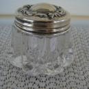 C. 1920 CRYSTAL GLASS JAR W/STERLING COVER