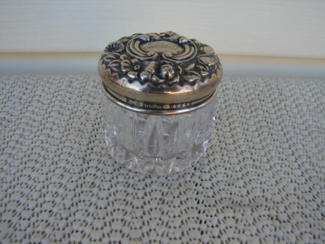 C. 1920 CUT GLASS/STERLING SILVER DRESSING JAR