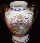 C. 1920 DOUBLE HANDLEPORCELAIN VASE W/FOX HUNT