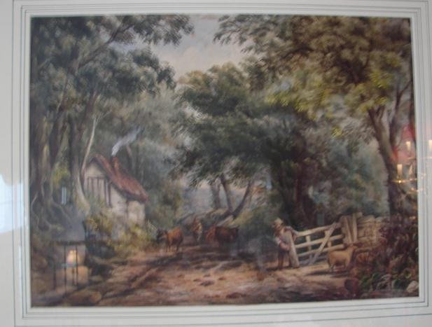 EARLY ENGLISH WATERCOLOR OF A COUNTRY ROAD
