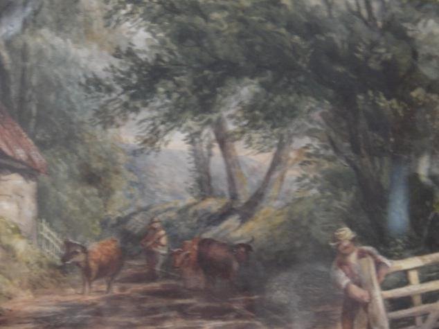 EARLY ENGLISH WATERCOLOR OF A COUNTRY ROAD