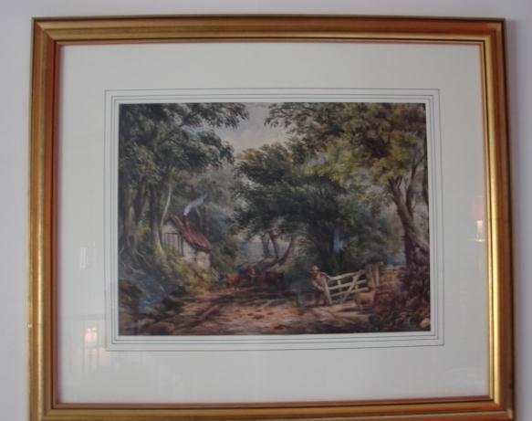 EARLY ENGLISH WATERCOLOR OF A COUNTRY ROAD
