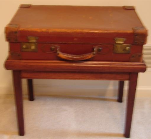C. 1900 LEATHER SUITCASE W/ CUSTOM STAND