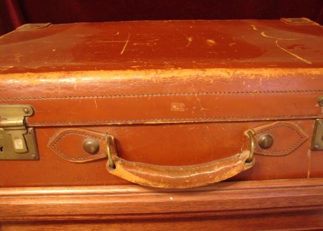 C. 1900 LEATHER SUITCASE W/ CUSTOM STAND