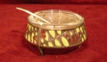 RUSSIAN SILVER/ENAMEL OPEN SALT CELLAR W/ SPOON