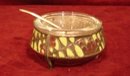 RUSSIAN SILVER/ENAMEL OPEN SALT CELLAR W/ SPOON