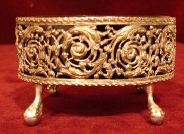 ORNATE SILVER AND COBALT OPEN SALT CELLAR DISH