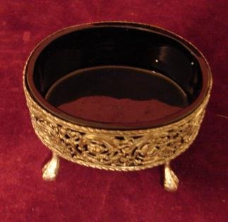 ORNATE SILVER AND COBALT OPEN SALT CELLAR DISH