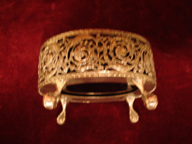 ORNATE SILVER AND COBALT OPEN SALT CELLAR DISH