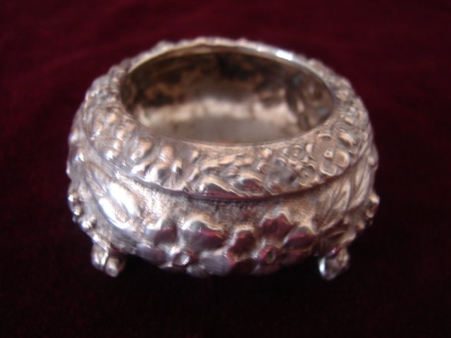STIEFF OPEN SALT STERLING REPOUSSE W/SPOON