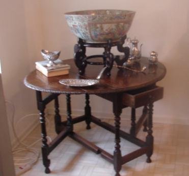 C. 1790 JACOBEAN ENGLISH OAK OVAL TABLE W/TWO