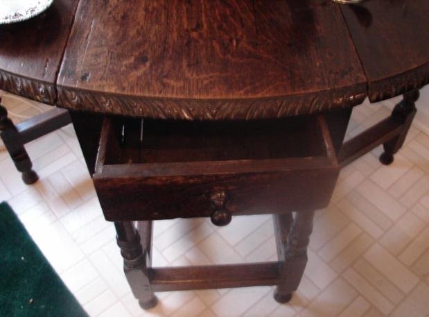C. 1790 JACOBEAN ENGLISH OAK OVAL TABLE W/TWO