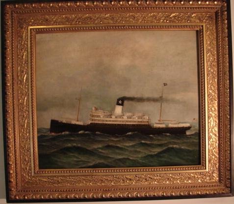 OIL ON CANVAS OF STEAMSHIP BY DAVID TAYLER