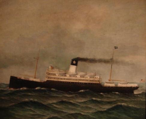 OIL ON CANVAS OF STEAMSHIP BY DAVID TAYLER