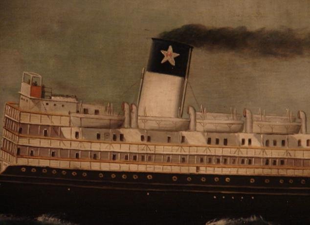 OIL ON CANVAS OF STEAMSHIP BY DAVID TAYLER