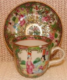 C. 1850 CHINESE EXPORT ROSE MEDALLION DEMITASSE CUP AND SAUCER