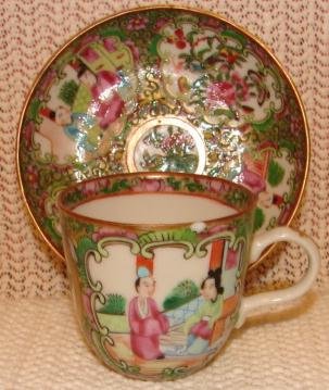 C. 1850 CHINESE EXPORT ROSE MEDALLION DEMITASSE CUP AND SAUCER