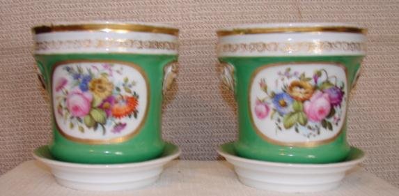 C. 1850 PAIR OF FINE ENGLISH CACHE POTS W/UNDERTRAYS