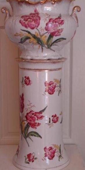 C. 1880 LIMOGE JARDINIERE W/ MATCHING BASE AND STAND