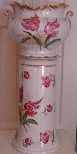 C. 1880 LIMOGE JARDINIERE W/ MATCHING BASE AND STAND