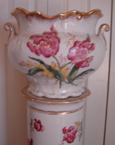 C. 1880 LIMOGE JARDINIERE W/ MATCHING BASE AND STAND
