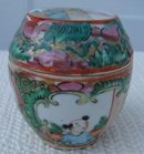 C. 1880 ROSE MEDALLION BARREL SHAPE DRESSING JAR
