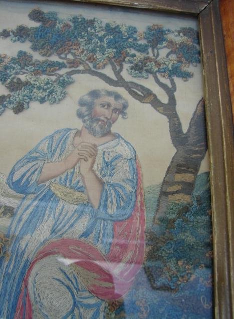 18TH CENTURY SILK NEEDLEPOINT, PERIOD MAPLE FRAME