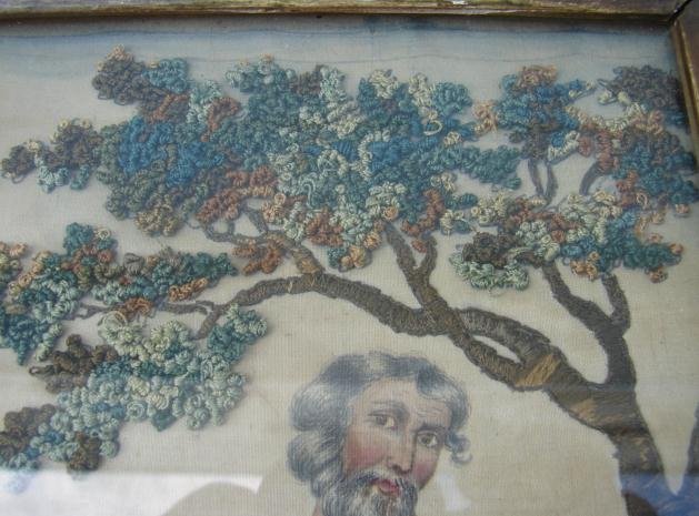 18TH CENTURY SILK NEEDLEPOINT, PERIOD MAPLE FRAME