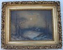 C. 1902 AMERICAN FOLK ART MOON LIT LANDSCAPE PAINTING