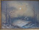 C. 1902 AMERICAN FOLK ART MOON LIT LANDSCAPE PAINTING