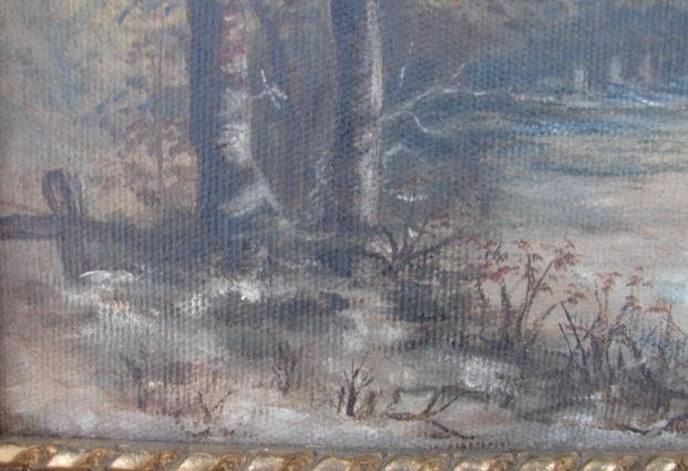 C. 1902 AMERICAN FOLK ART MOON LIT LANDSCAPE PAINTING