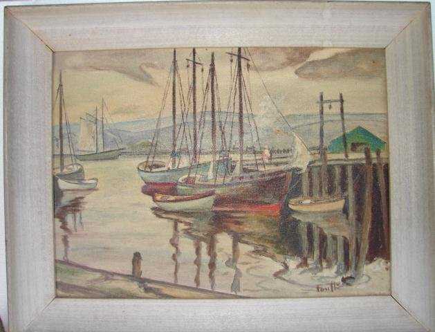 20TH CENTURY OIL ON PANEL OF GLOUCESTER HARBOR SCENE