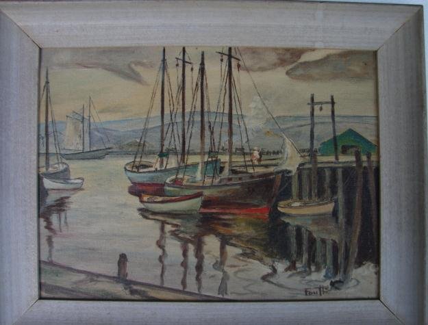 20TH CENTURY OIL ON PANEL OF GLOUCESTER HARBOR SCENE