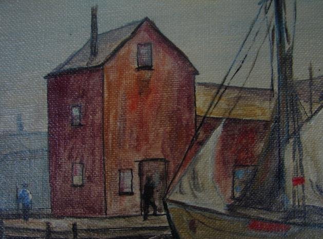 20TH CENTURY OIL ON PANEL OF GLOUCESTER HARBOR SCENE